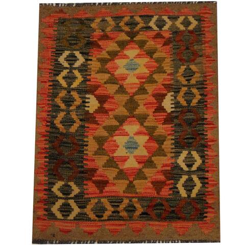 Handmade One-of-a-Kind Vegetable Dye Wool Kilim (Afghanistan) - 2'2 x 2'10