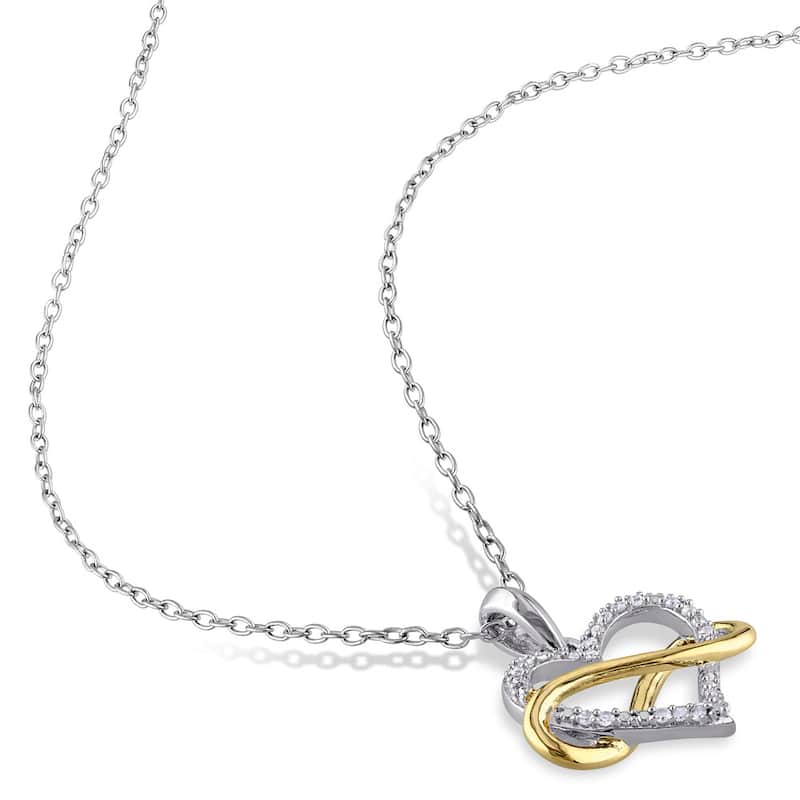 Miadora Two-Tone Sterling Silver 1/10ct TDW Diamond Infinity Heart Necklace - White