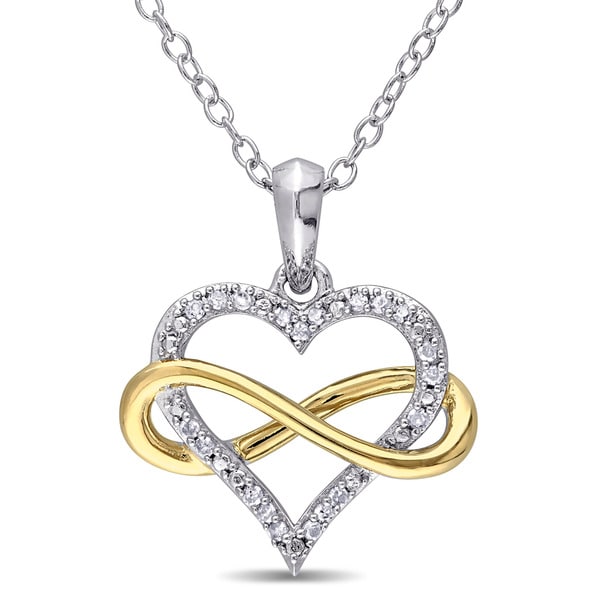 Miadora Two-Tone Sterling Silver 1/10ct TDW Diamond Infinity Heart Necklace