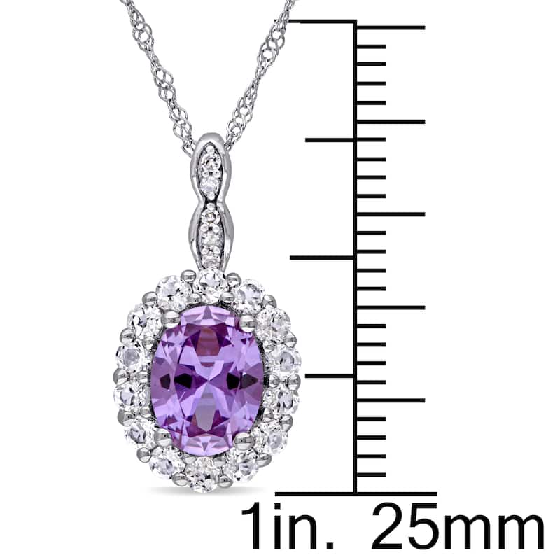 Miadora 14k White Gold Created Alexandrite and White Topaz Diamond Accent Oval Shaped Halo Necklace (G-H, I1-I2) - Purple