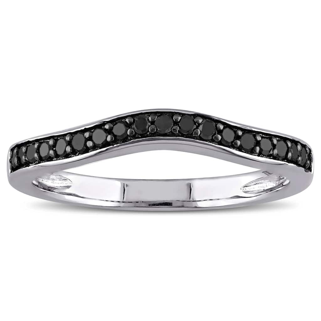 Miadora Sterling Silver and Black Rhodium Plated Silver 1/5ct TDW Black Diamond Chevron Wedding Band