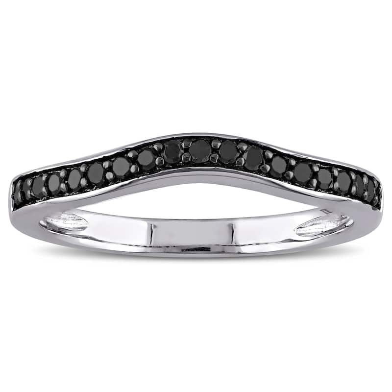 Miadora Sterling Silver and Black Rhodium Plated Silver 1/5ct TDW Black Diamond Chevron Wedding Band - 4