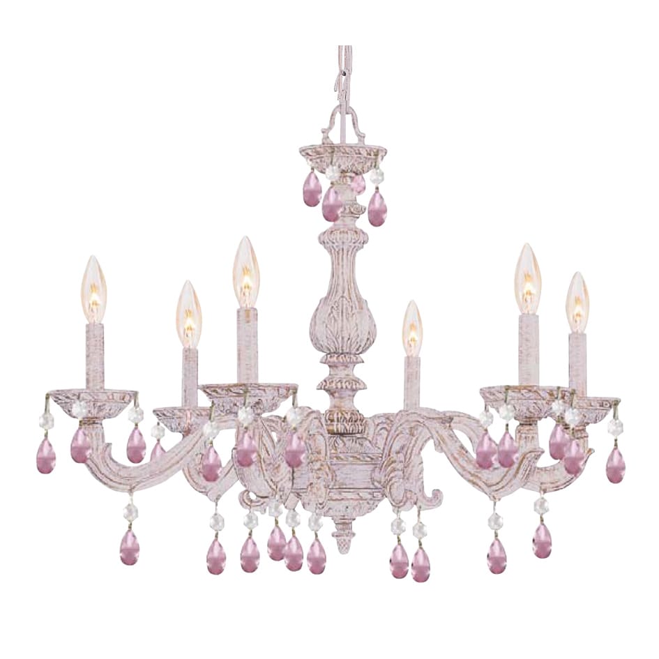 Crystorama Paris Market Collection 6-light Antique White/Rose Crystal Chandelier - Chandeliers For Bedrooms by Overstock.com