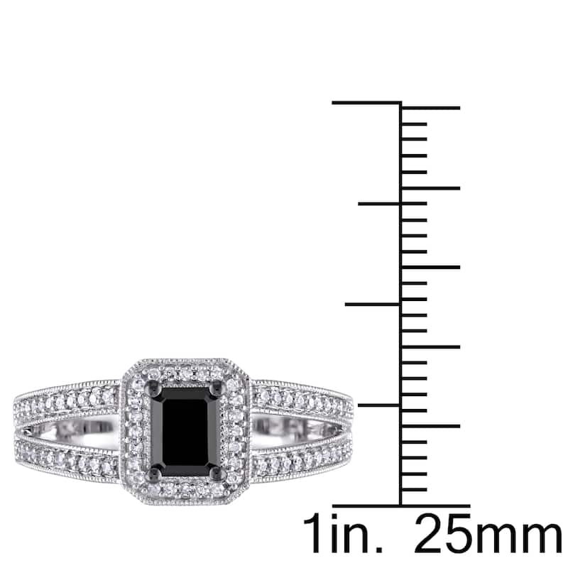 Miadora 10k White Gold 7/8ct TDW Black and White Diamond Halo Split Shank Engagement Ring
