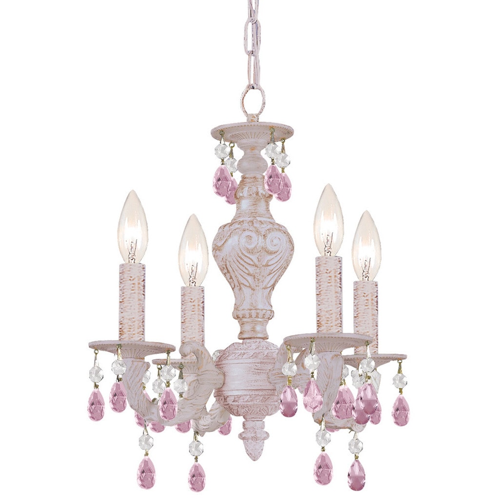 Crystorama Paris Market Collection 4-light Antique White/Rose Crystal Mini Chandelier - Chandeliers For Bedrooms by Overstock.com