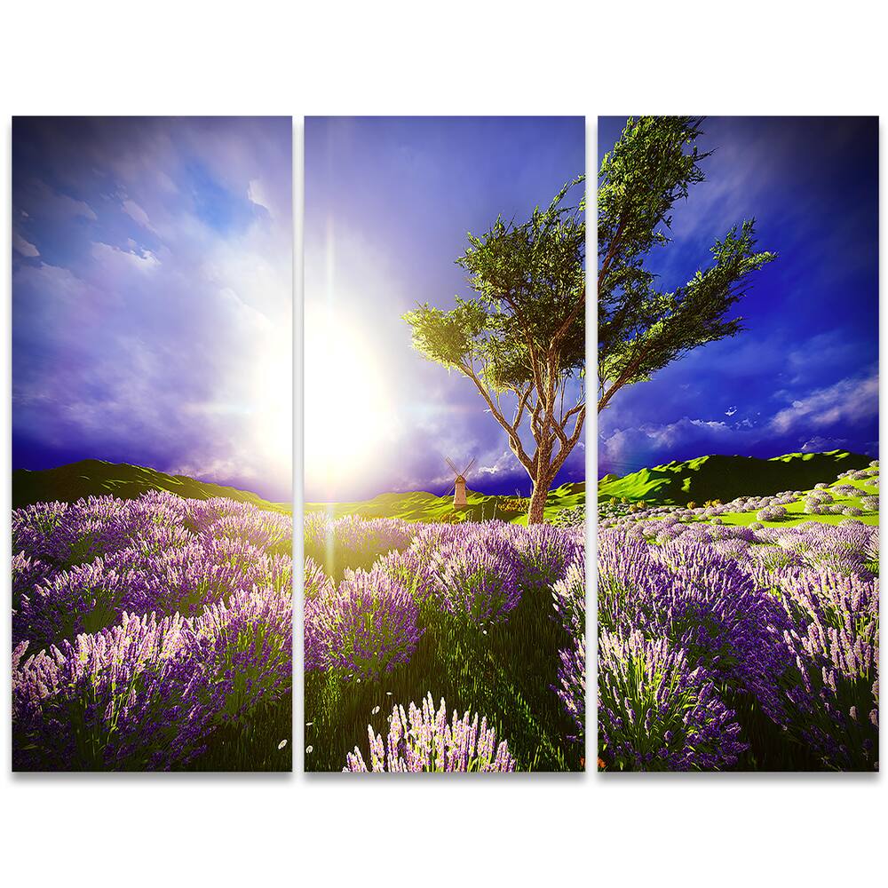 Lavender Field under Blue Sky Modern Landscape Wall Art Canvas