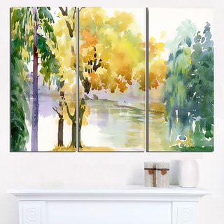 Beautiful Autumn Forest Watercolor - Landscape Wall Art Canvas Print ...