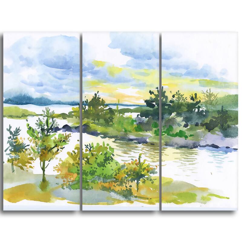 Autumn Forest and Lake Watercolor Landscape Wall Art Canvas Print