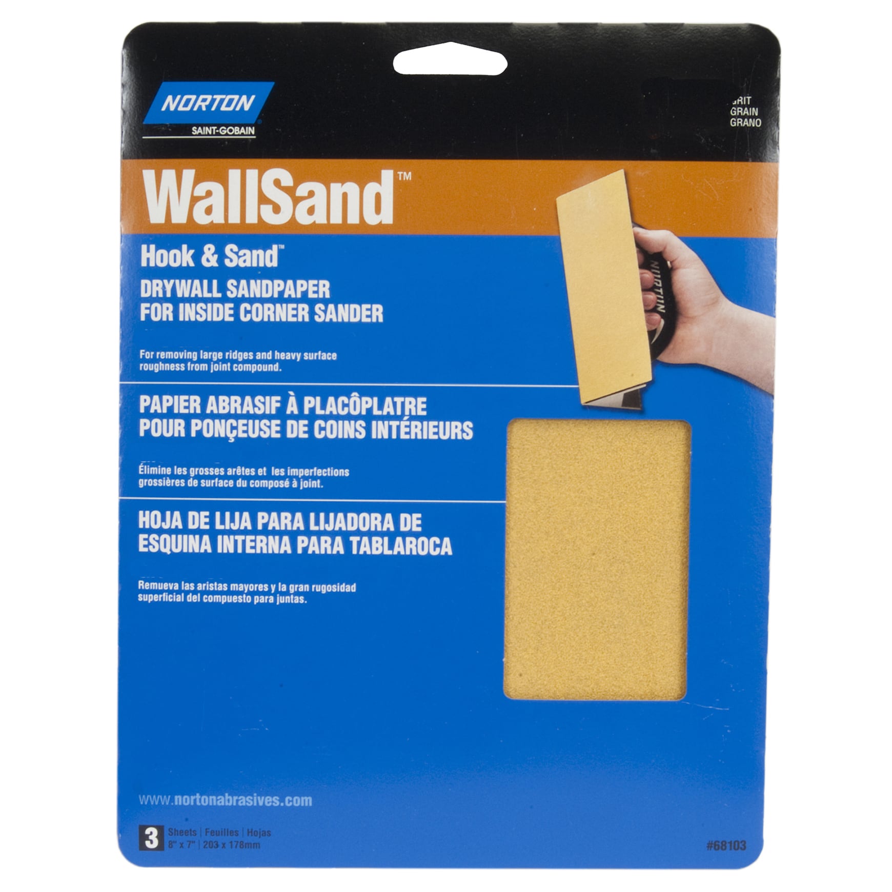 Norton 68103 8-Inch X 7-Inch P100 Inside Corner Drywall Paper 3-Pack
