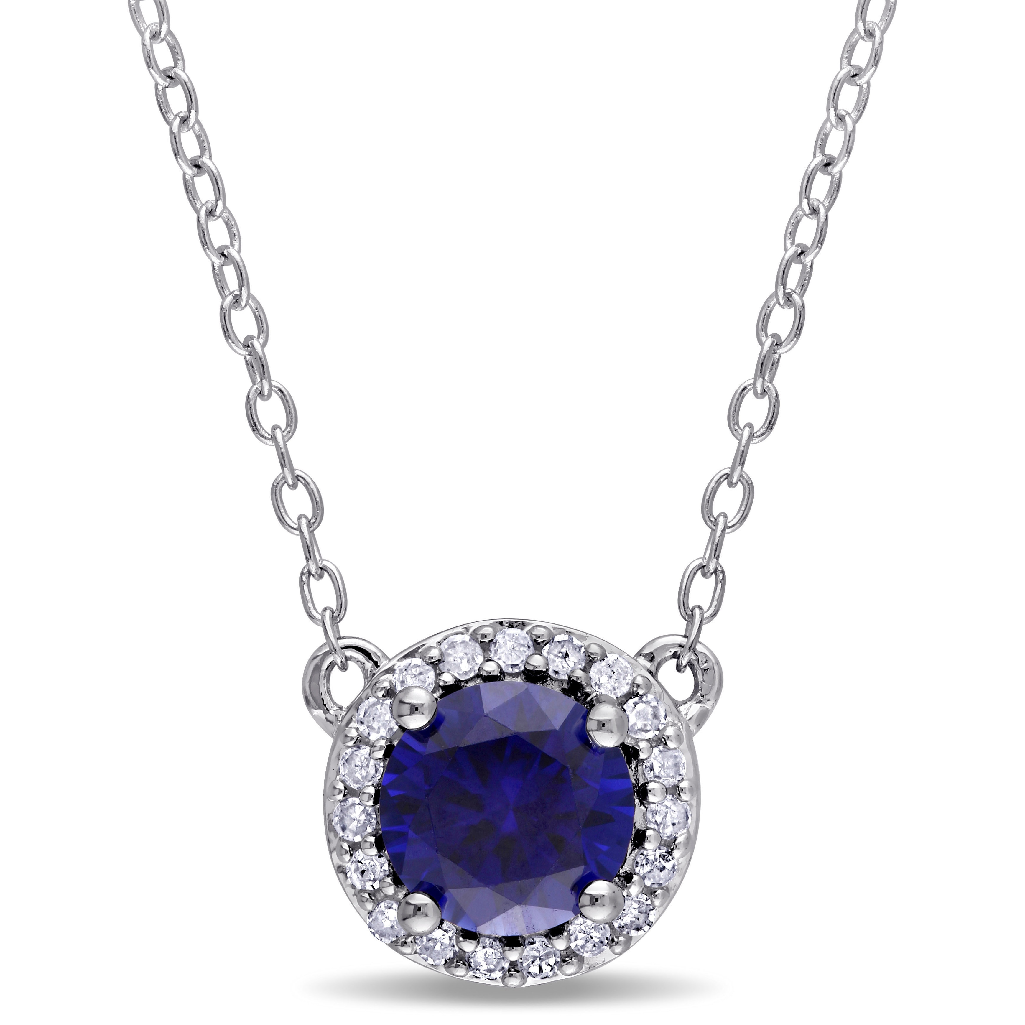 1 Ct Blue Sapphire 6mm Round /& Diamond Pendant .925 Sterling Silver