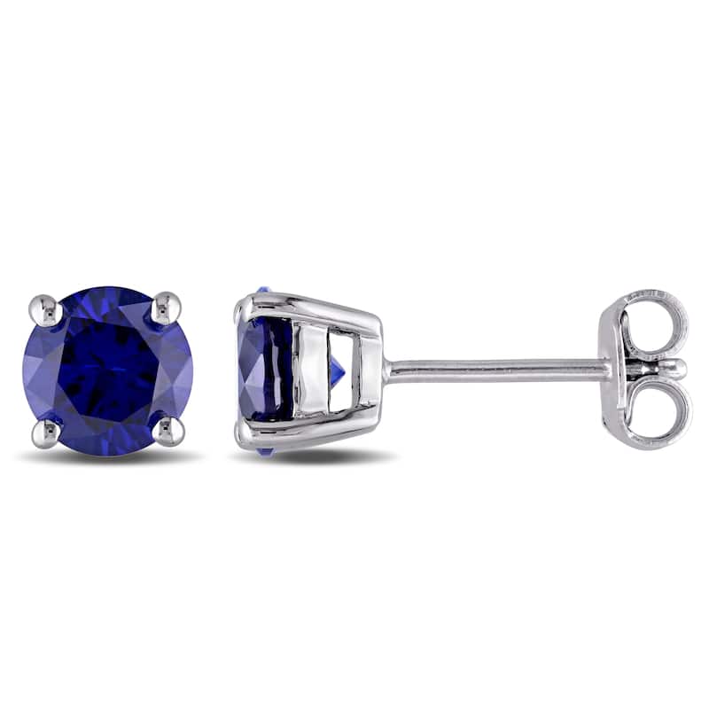 Miadora Sterling Silver Created Sapphire Stud Earrings - Blue