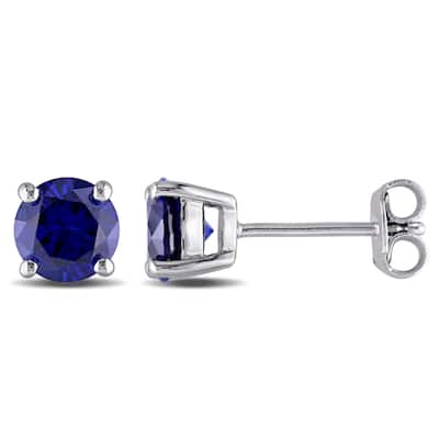 Miadora Sterling Silver Created Sapphire Stud Earrings - Blue