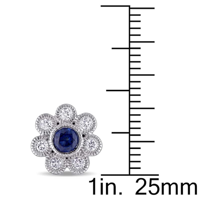 Miadora Signature Collection 14k White Gold Sapphire and 3/8ct TDW Diamond Flower Earrings (G-H, SI1-SI2) - Blue