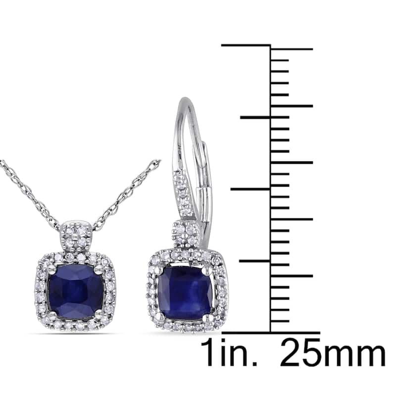 Miadora Signature Collection 10k White Gold Diffused Sapphire 1/3ct TDW Diamond Leverback Earrings and Necklace Set (G-H,I1-I2)