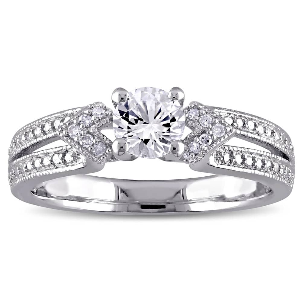 Miadora Sterling Silver Created White Sapphire and Diamond Accent Split Shank Engagement Ring