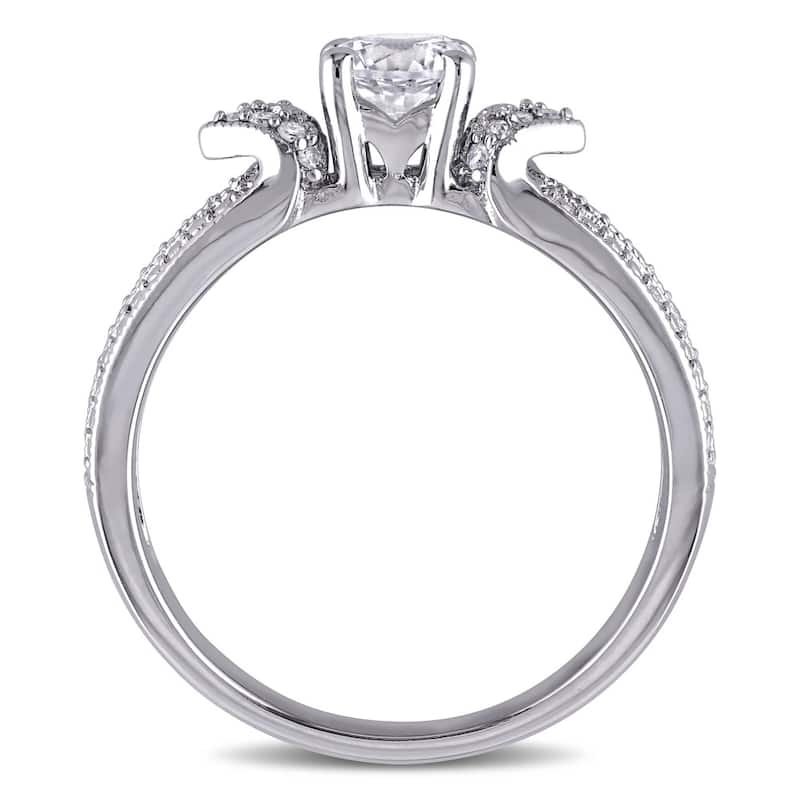 Miadora Sterling Silver Created White Sapphire and Diamond Accent Split Shank Engagement Ring
