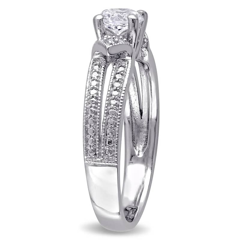 Miadora Sterling Silver Created White Sapphire and Diamond Accent Split Shank Engagement Ring