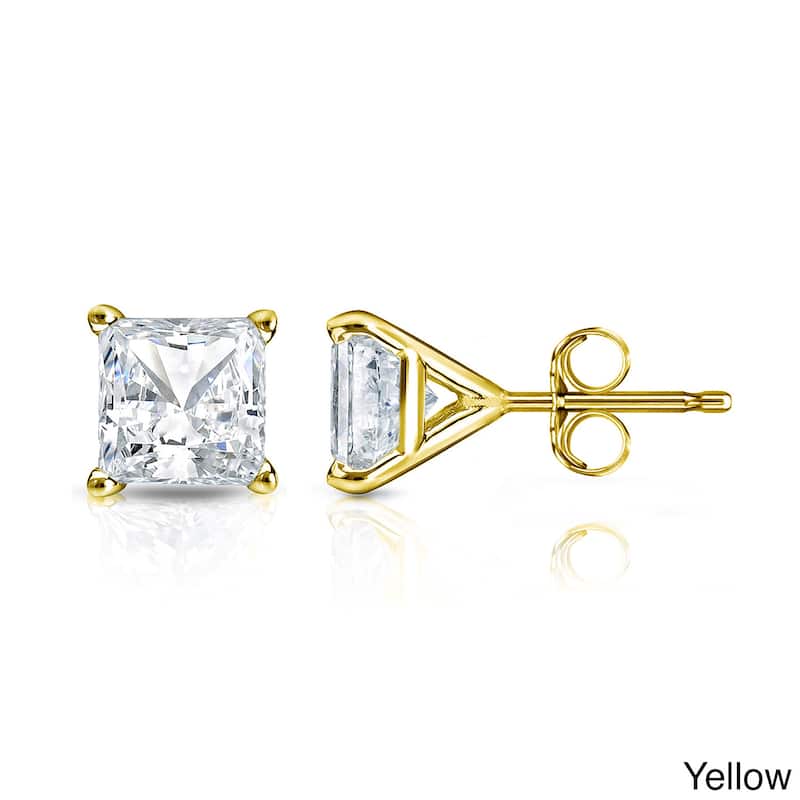 Auriya 1/4ctw Princess-cut Diamond Stud Earrings 14k Gold Martini-set (H-I, SI1-SI2) - Yellow