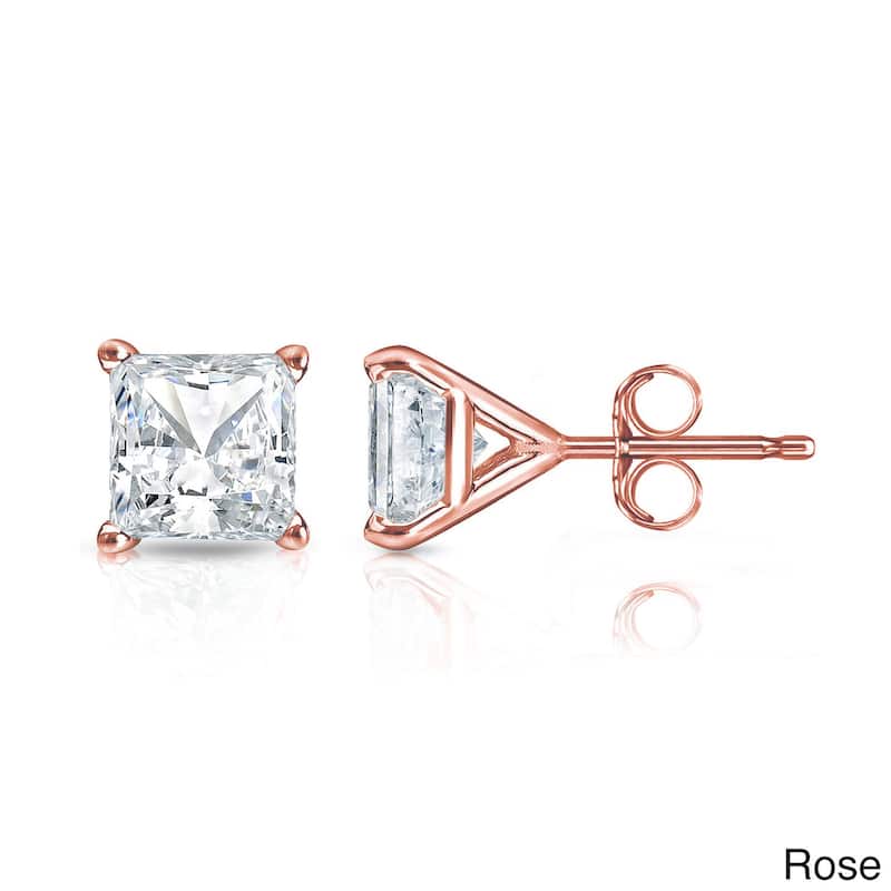 Auriya 1/4ctw Princess-cut Diamond Stud Earrings 14k Gold Martini-set (H-I, SI1-SI2) - Rose