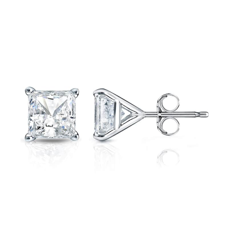 Auriya 1/4ctw Princess-cut Diamond Stud Earrings 14k Gold Martini-set (H-I, SI1-SI2) - White