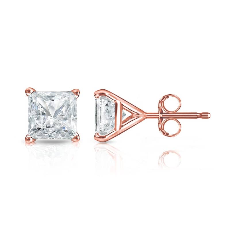 Auriya 1/4ctw Princess-cut Diamond Stud Earrings 14k Gold Martini-set (I-J, SI2-SI3) - Rose