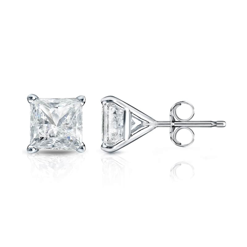Auriya 1/4ctw Princess-cut Diamond Stud Earrings 14k Gold Martini-set (I-J, SI2-SI3) - White