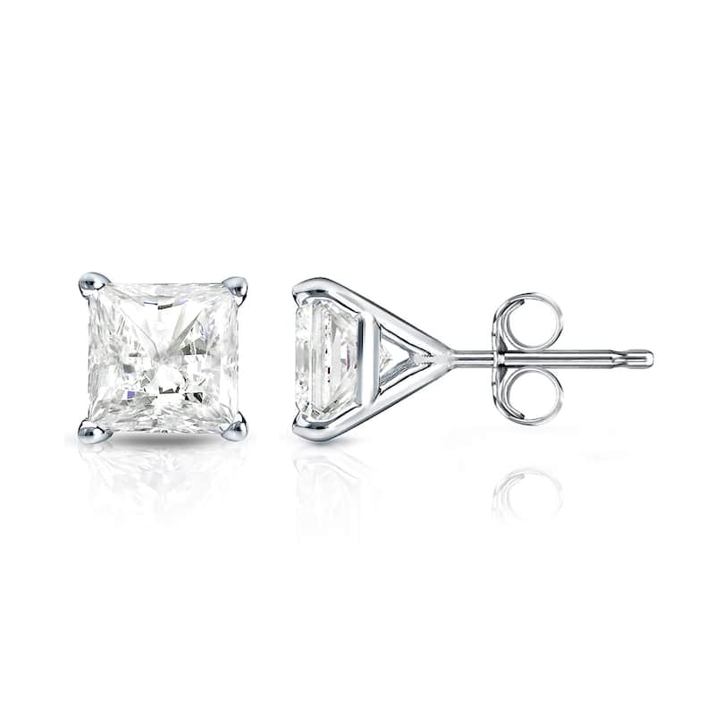 Auriya 1/4ctw Princess-cut Diamond Stud Earrings 14k Gold Martini-set (I-J, I1-I2) - White