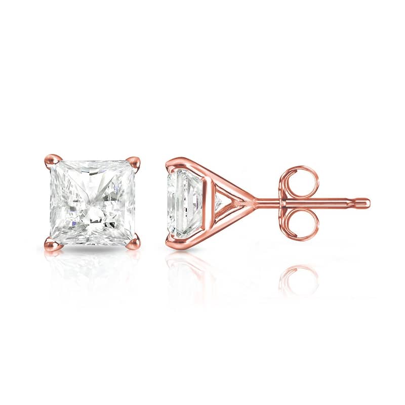 Auriya 1/4ctw Princess-cut Diamond Stud Earrings 14k Gold Martini-set (I-J, I1-I2) - Rose