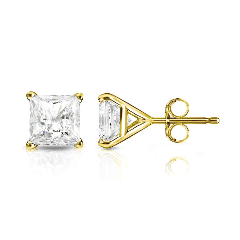 Auriya 1/4ctw Princess-cut Diamond Stud Earrings 14k Gold Martini-set (I-J, I1-I2) - Yellow