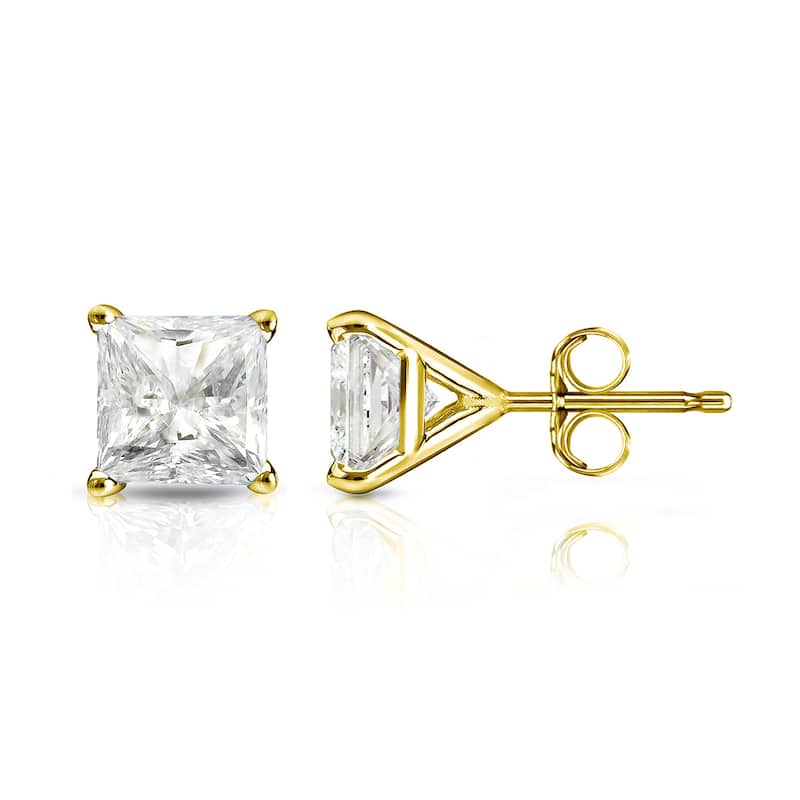 Auriya 1/4ctw Princess-cut Diamond Stud Earrings 14k Gold Martini-set (J-K, I2-I3) - Yellow