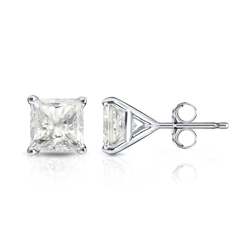 Auriya 1/4ctw Princess-cut Diamond Stud Earrings 14k Gold Martini-set (J-K, I2-I3) - White