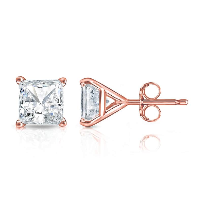 Auriya 1/3ctw Princess-cut Diamond Stud Earrings 14k Gold Martini-set (H-I, SI1-SI2) - Rose