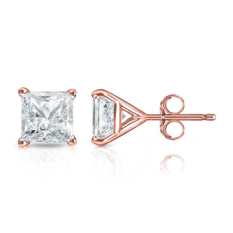 Auriya 1/3ctw Princess-cut Diamond Stud Earrings 14k Gold Martini-set - Rose