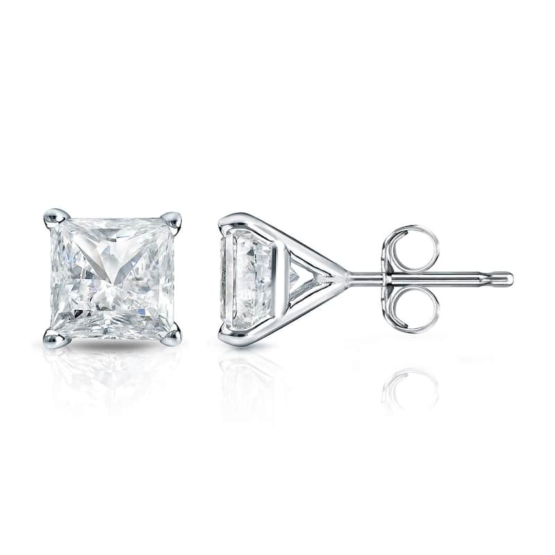 Auriya 1/3ctw Princess-cut Diamond Stud Earrings 14k Gold Martini-set - White
