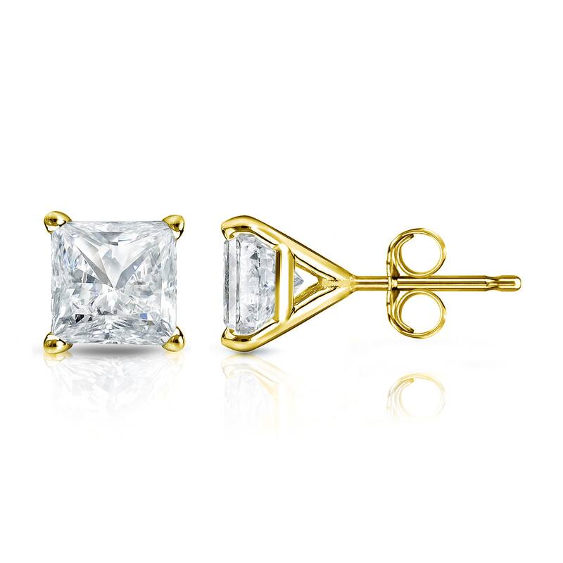 Auriya 1/3ctw Princess-cut Diamond Stud Earrings 14k Gold Martini-set - Yellow