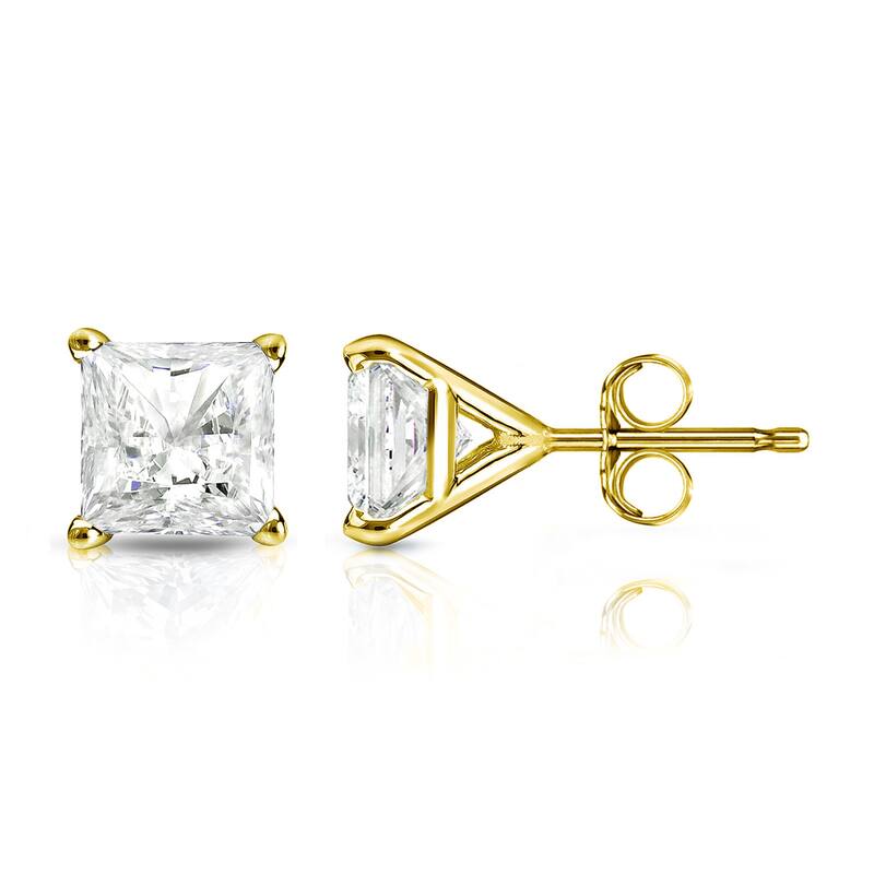 Auriya 1/3ctw Princess-cut Diamond Stud Earrings 14k Gold Martini-set - Yellow