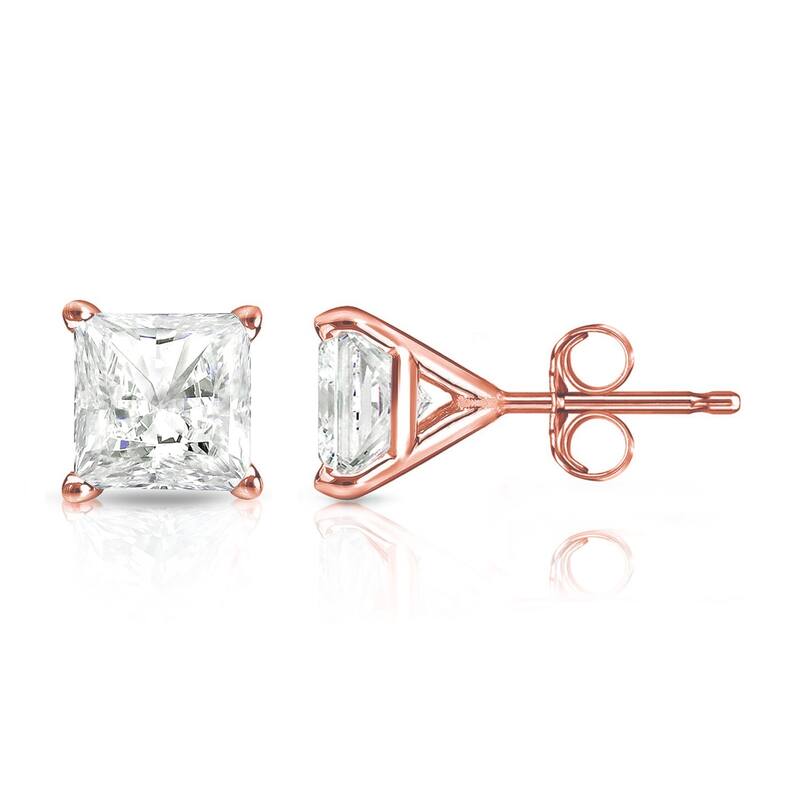 Auriya 1/3ctw Princess-cut Diamond Stud Earrings 14k Gold Martini-set - Rose