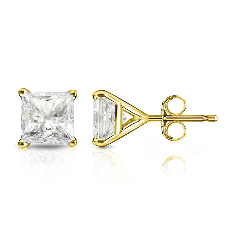 Auriya 1/3ctw Princess-cut Diamond Stud Earrings 14k Gold Martini-set (J-K, I2-I3) - Yellow