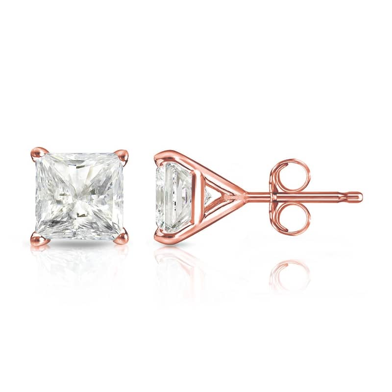 Auriya 1/3ctw Princess-cut Diamond Stud Earrings 14k Gold Martini-set (J-K, I2-I3) - Rose