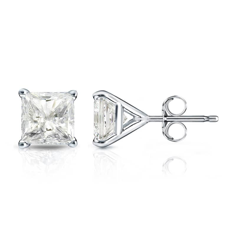 Auriya 1/3ctw Princess-cut Diamond Stud Earrings 14k Gold Martini-set (J-K, I2-I3) - White