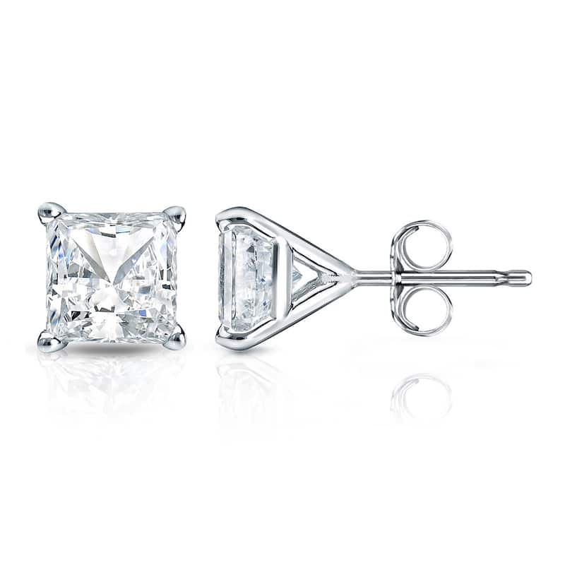 Auriya 1/2ctw Princess-cut Diamond Stud Earrings 14k Gold Martini-set (H-I, SI1-SI2) - White