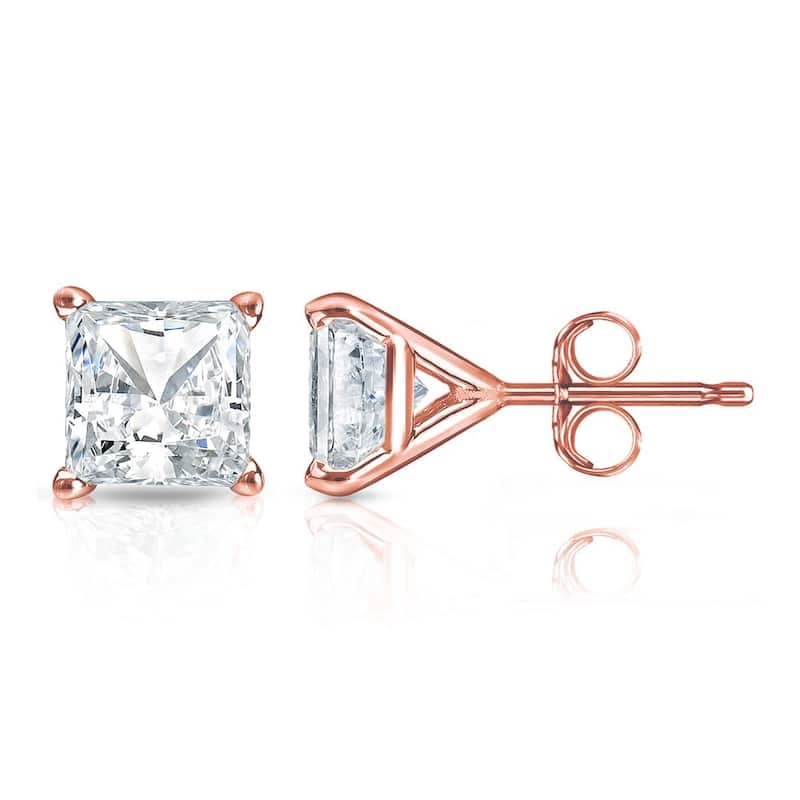 Auriya 1/2ctw Princess-cut Diamond Stud Earrings 14k Gold Martini-set (H-I, SI1-SI2) - Rose