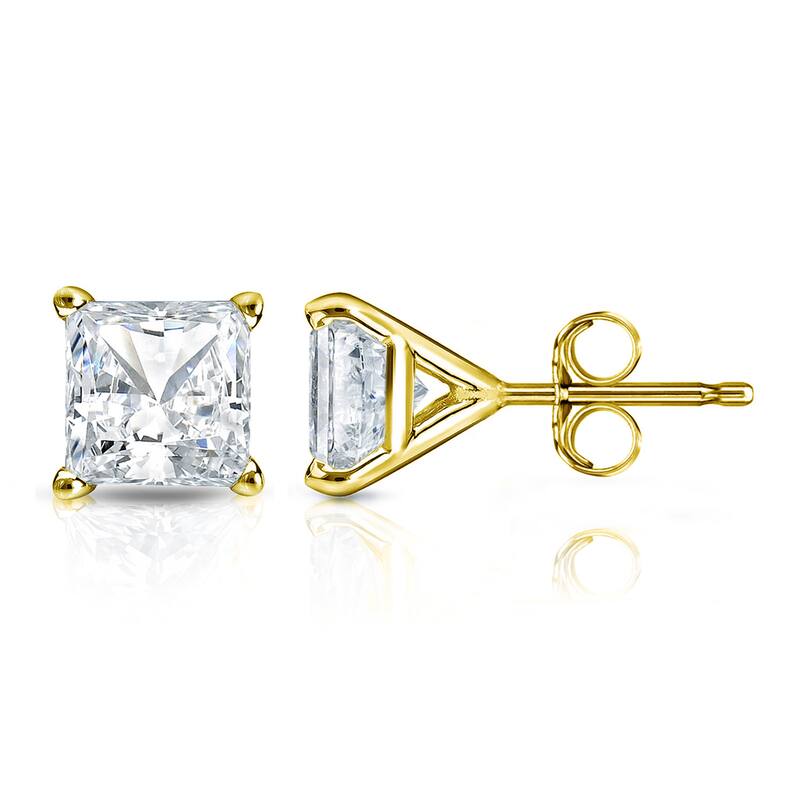 Auriya 1/2ctw Princess-cut Diamond Stud Earrings 14k Gold Martini-set (H-I, SI1-SI2) - Yellow