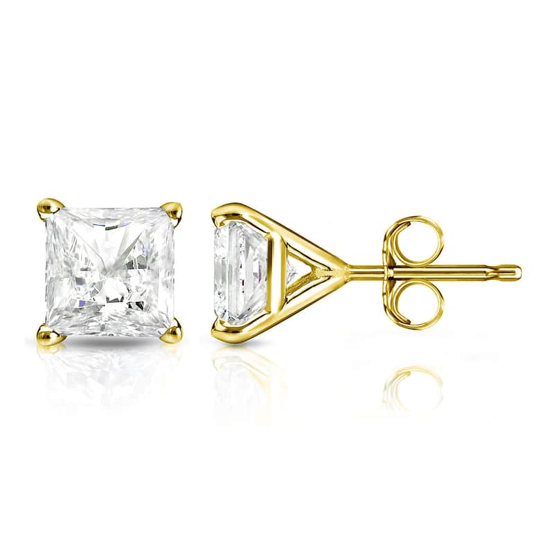 Auriya 1/2ctw Princess-cut Diamond Stud Earrings 14k Gold Martini-set ( I-J, I1-I2 ) - Yellow