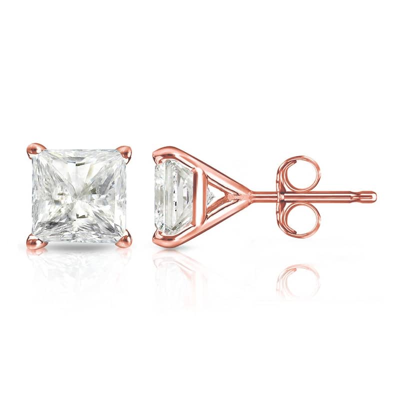 Auriya 1/2ctw Princess-cut Diamond Stud Earrings 14k Gold Martini-set - Rose