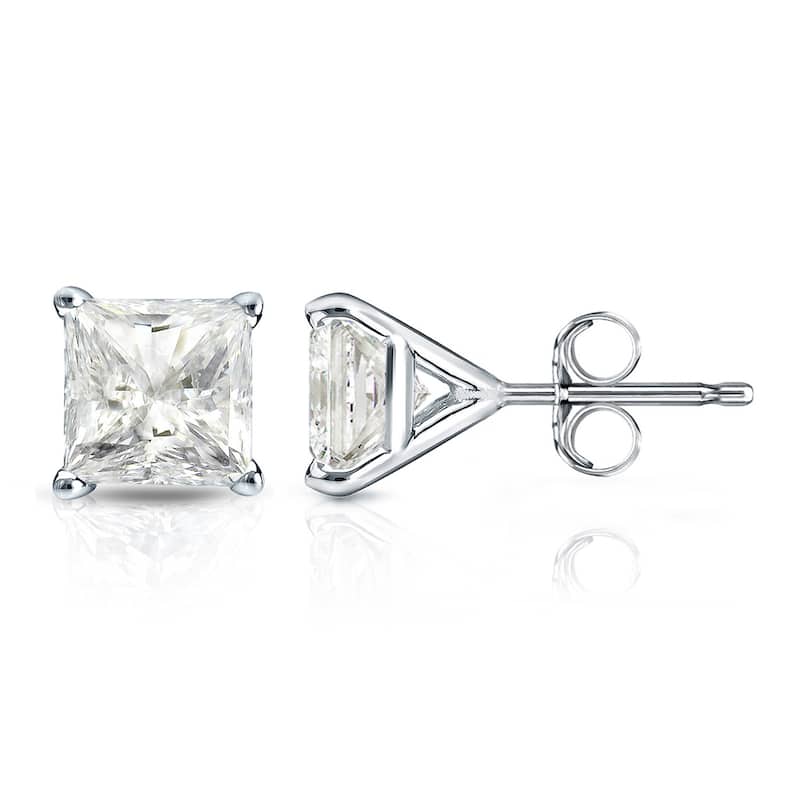 Auriya 1/2ctw Princess-cut Diamond Stud Earrings 14k Gold Martini-set - White