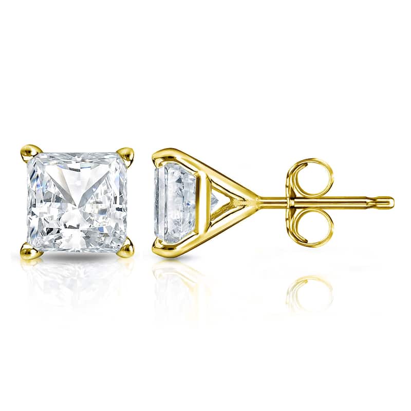 Auriya 3/4ctw Princess-cut Diamond Stud Earrings 14k Gold Martini-set (H-I, SI1-SI2) - Yellow