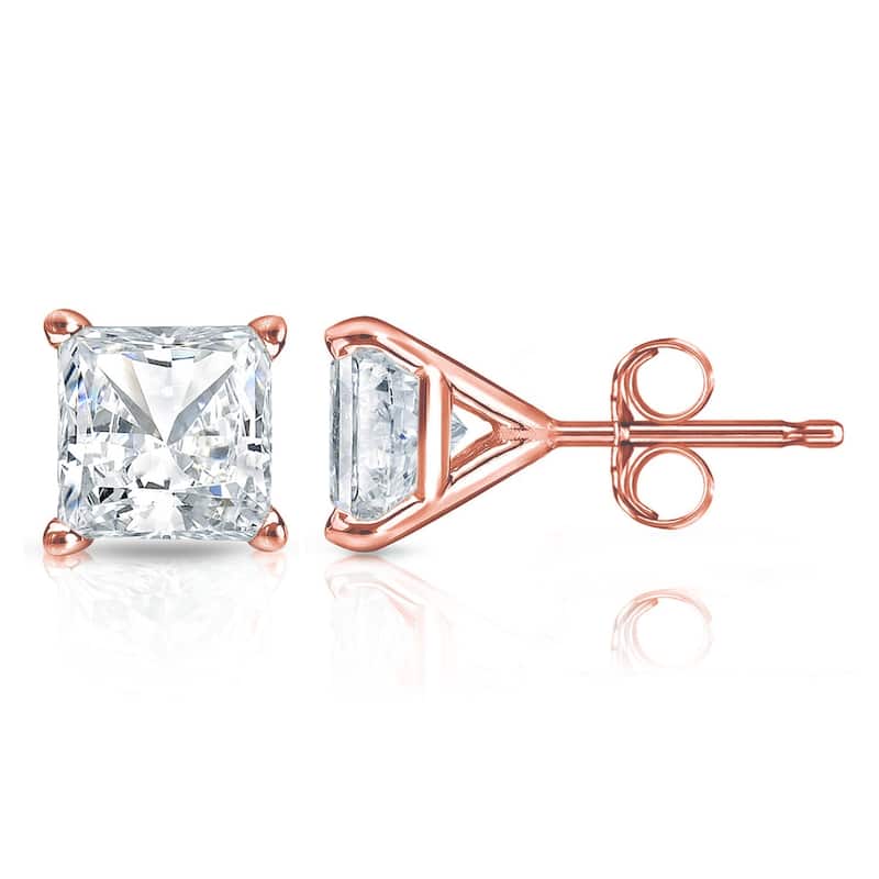 Auriya 3/4ctw Princess-cut Diamond Stud Earrings 14k Gold Martini-set (H-I, SI1-SI2) - Rose