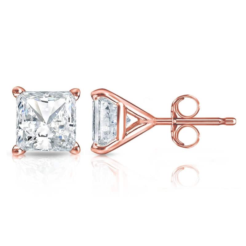 Auriya 3/4ctw Princess-cut Diamond Stud Earrings 14k Gold Martini-set (H-I, SI1-SI2)