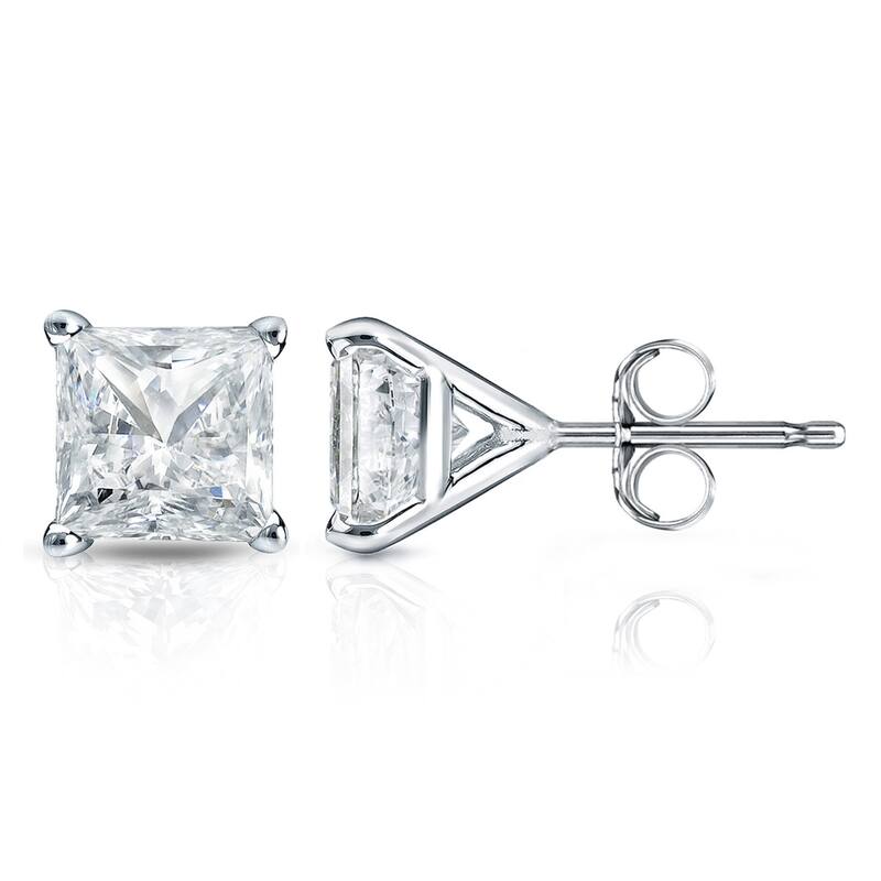 Auriya 3/4ctw Princess-cut Diamond Stud Earrings 14k Gold Martini-set (I-J, SI2-SI3) - White